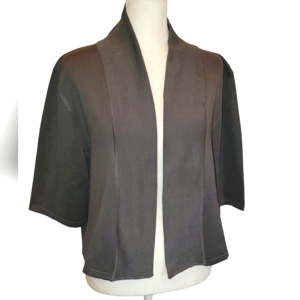 Ashley Stewart Open Front  Grey Sweater Cardigan 3/4 Sleeves  Women's 14/16